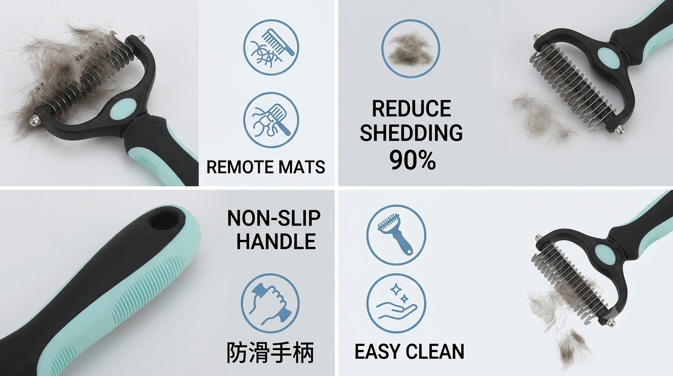 Pet Detangling Comb, Stainless Steel Shedding Brush for Dogs and Cats